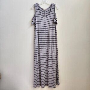 Soft Surroundings Gray Black Heather Stripe Cold Shoulder Maxi Dress Medium